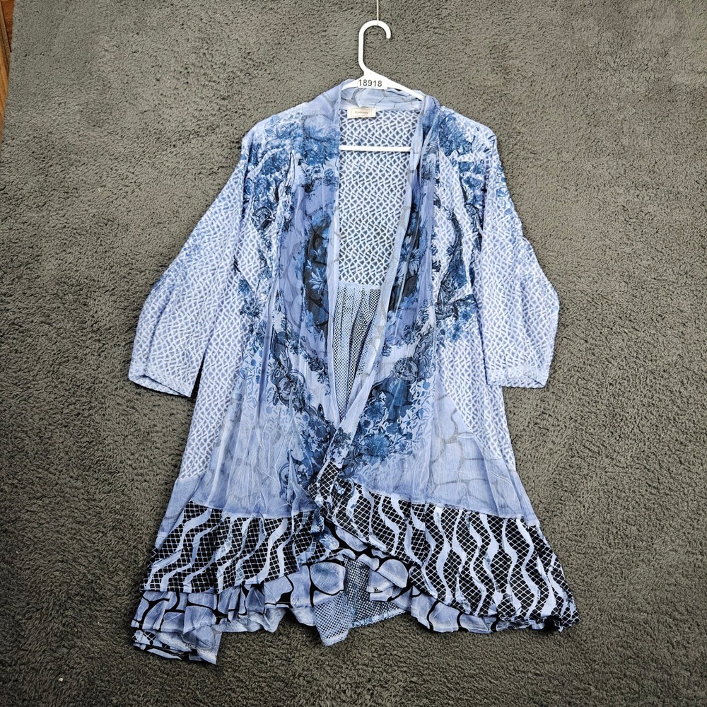 Kamana Blue Floral Mesh Kimono Duster Cardigan Women's